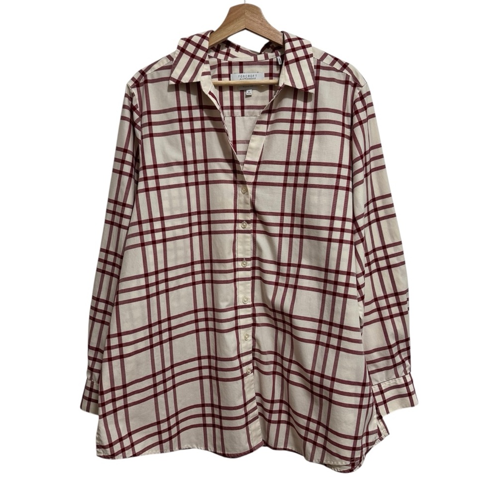 Foxcroft x Appleseed’s Plaid Button Up Shirt Women Size 20 Wrinkle Free Cotton B